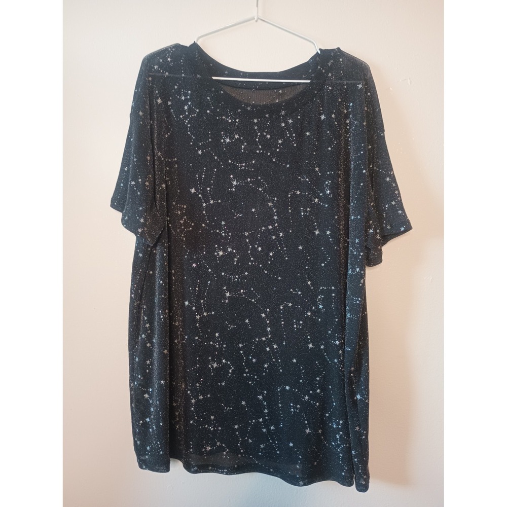 SHEIN Celestial Mesh Top XL Black Sheer Constellation Star Short Sleeve Goth